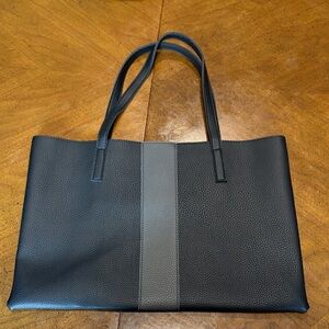 Vince Camuto Large Black Tote with Gray Center Stripe Vegan Pebbled Leather